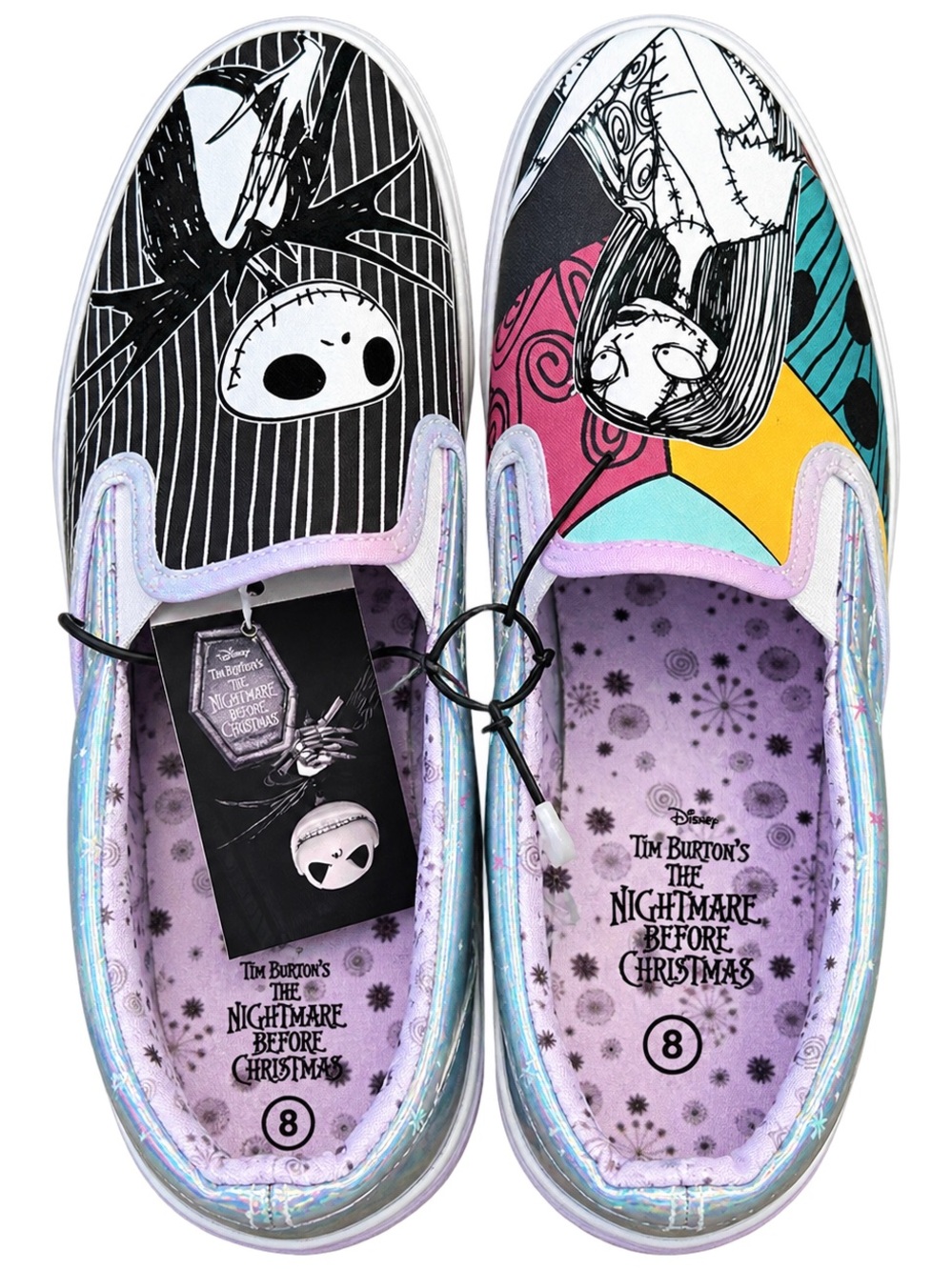 Disney Nightmare Before Christmas Jack & Sally Slip-On Sneakers Size 8 NW